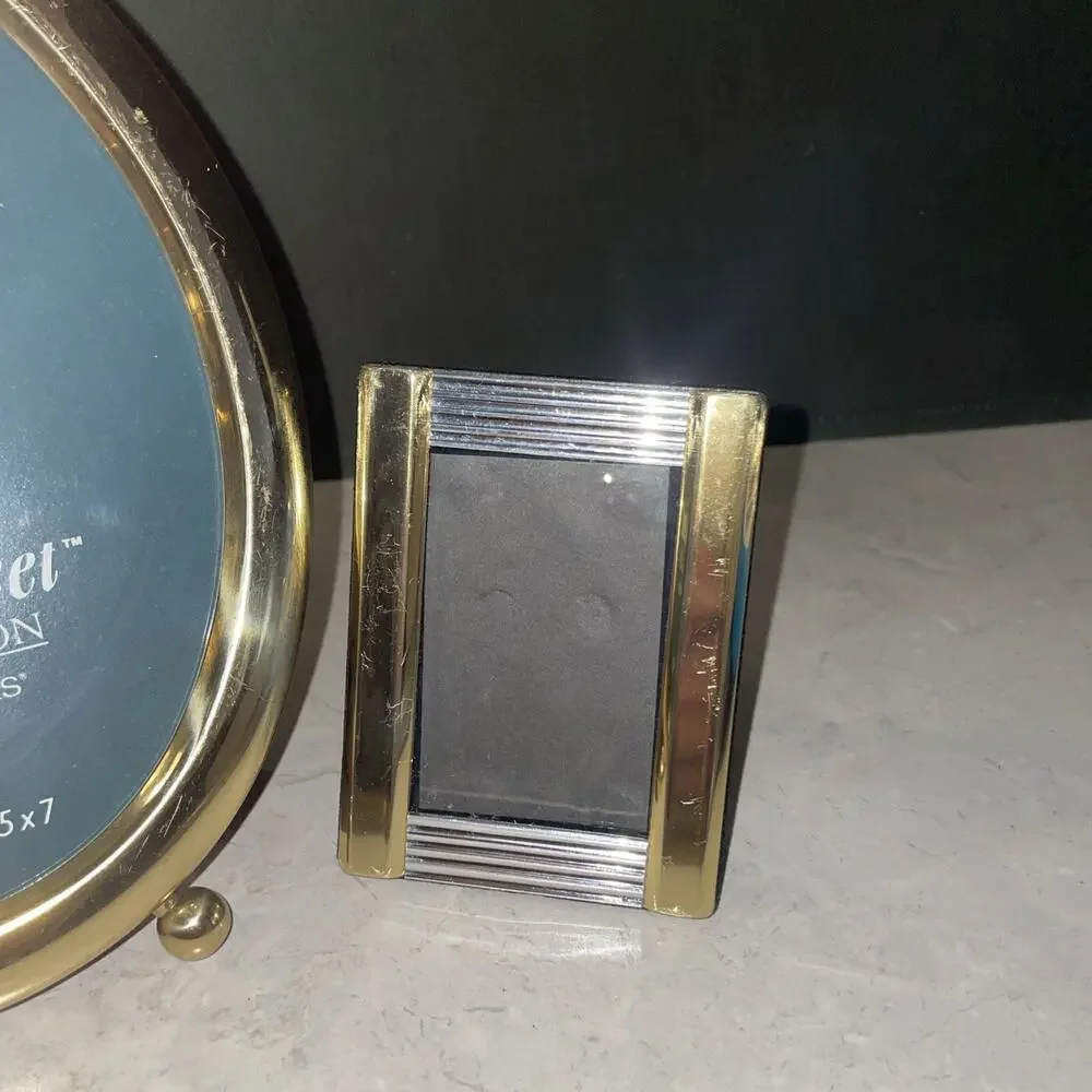 Burnes State Street Gold Solid Brass Oval Footed 5 x 7 & 4x3”Picture Frames